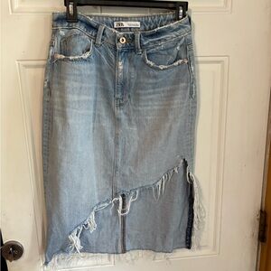 Zara Blue Midi Pencil Skirt Asymmetrical Slit